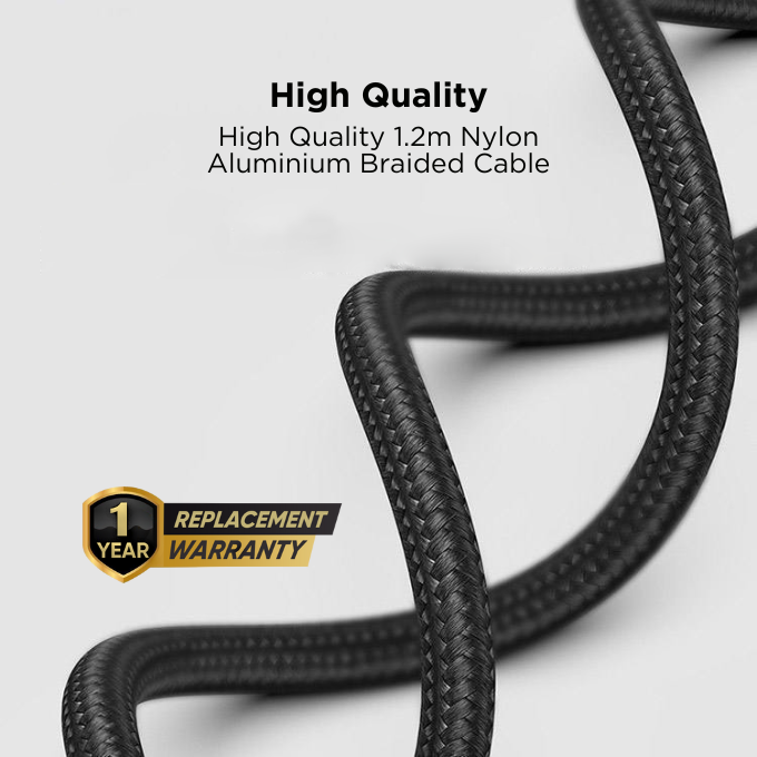 BLACK Cable Strong & Fast Nylon USB C to C, 25000+ bends, 60W, 1.2m, 1Yr warranty