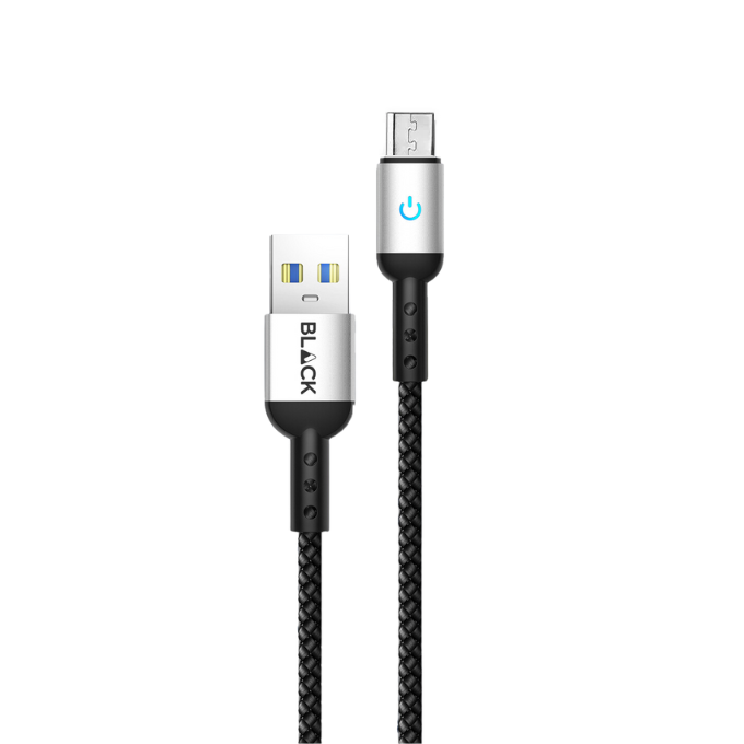 BLACK Cable Strong&Fast Nylon USB A to micro, 25000+bend, LED, 1.2m, 1Yr warranty