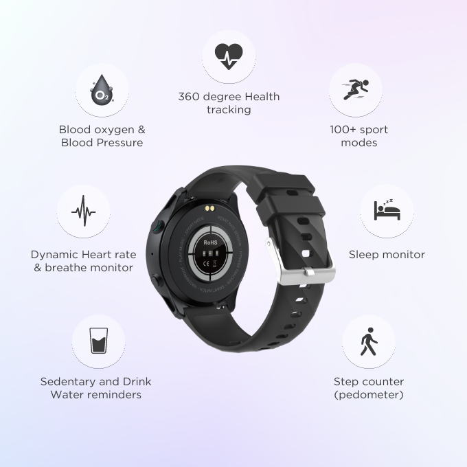 BLACK Fit 2 Health Monitor Smart Watch, upto 15 Day battery, 1.5in screen, 1Yr Warranty