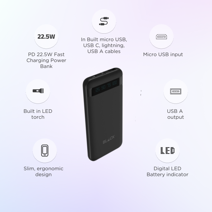 BLACK PowerMove M 4 in 1 Power Bank with Fast Charging 10,000mAh, 1Yr warranty