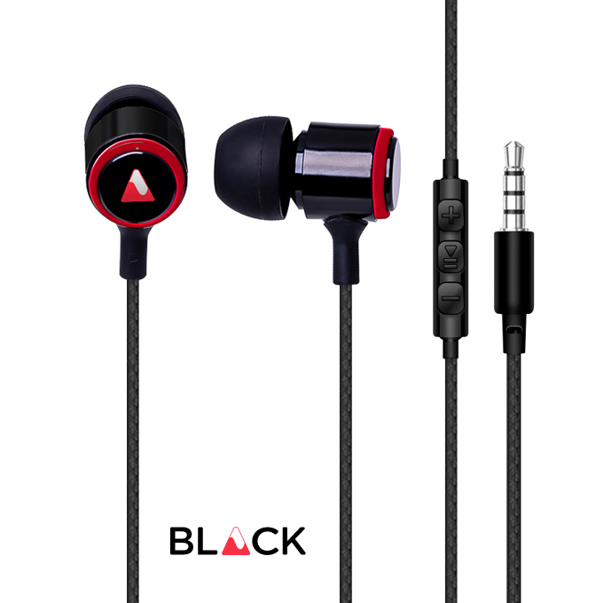 BLACK BassDot Nylon Wired In-ear with mic, call, music, vol control, 1Yr Warranty