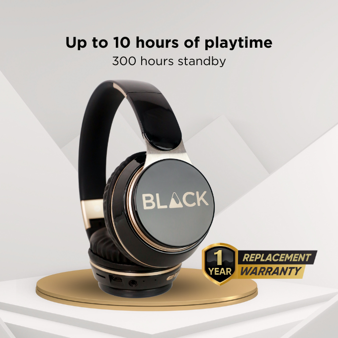 BLACK BassHead 2 Wireless Bluetooth Headphone with mic, Upto 10H Playtime, 1Yr Warranty