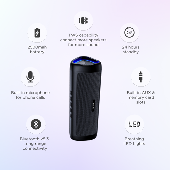 BLACK BassBox Wireless Bluetooth Speaker, 10W, Upto 10H Playtime, 1 Yr Warranty