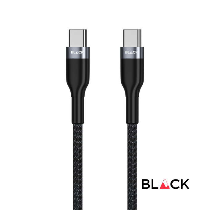 BLACK Cable Strong & Fast Nylon USB C to C, 25000+ bends, 60W, 1.2m, 1Yr warranty