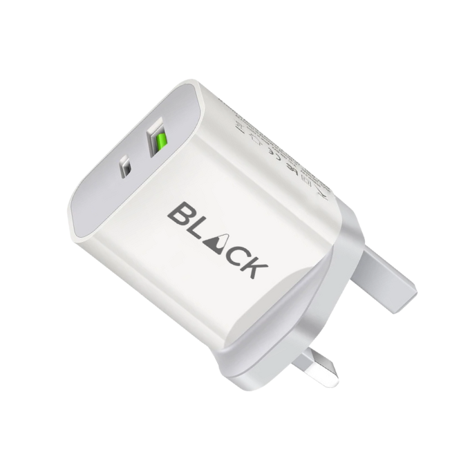 BLACK Power W 2 in 1 Fast Charging Brick 18W with USB A and C, 1Yr warranty