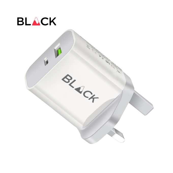 BLACK Power W 2 in 1 Fast Charging Brick 18W with USB A and C, 1Yr warranty